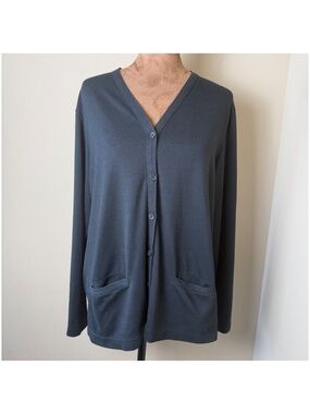 Vintage Lands End Cardigan Shirt Womens Large Petite 14-16 Black Top 90s Mom